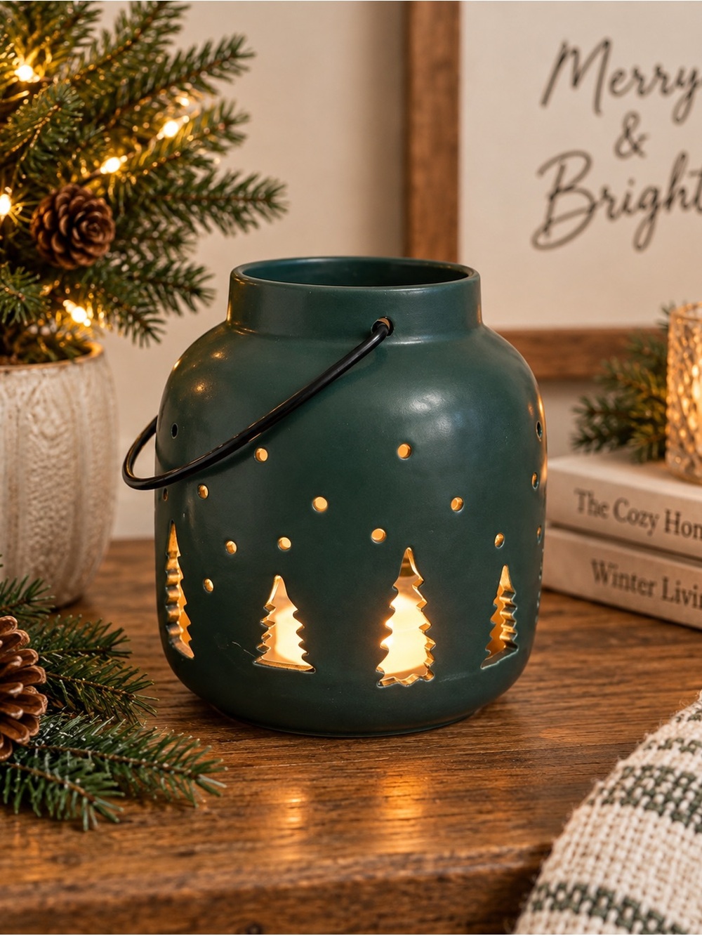Target Forest Green Christmas Lantern Ceramic Tree Candle Holder